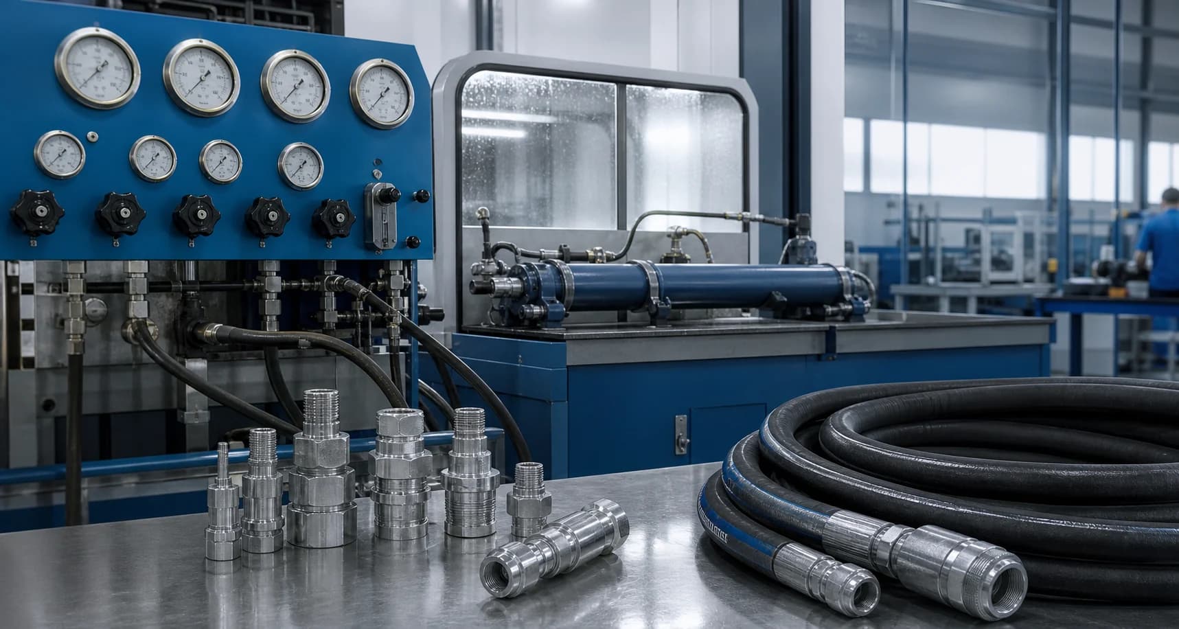 Industrial hose and coupling quality testing area