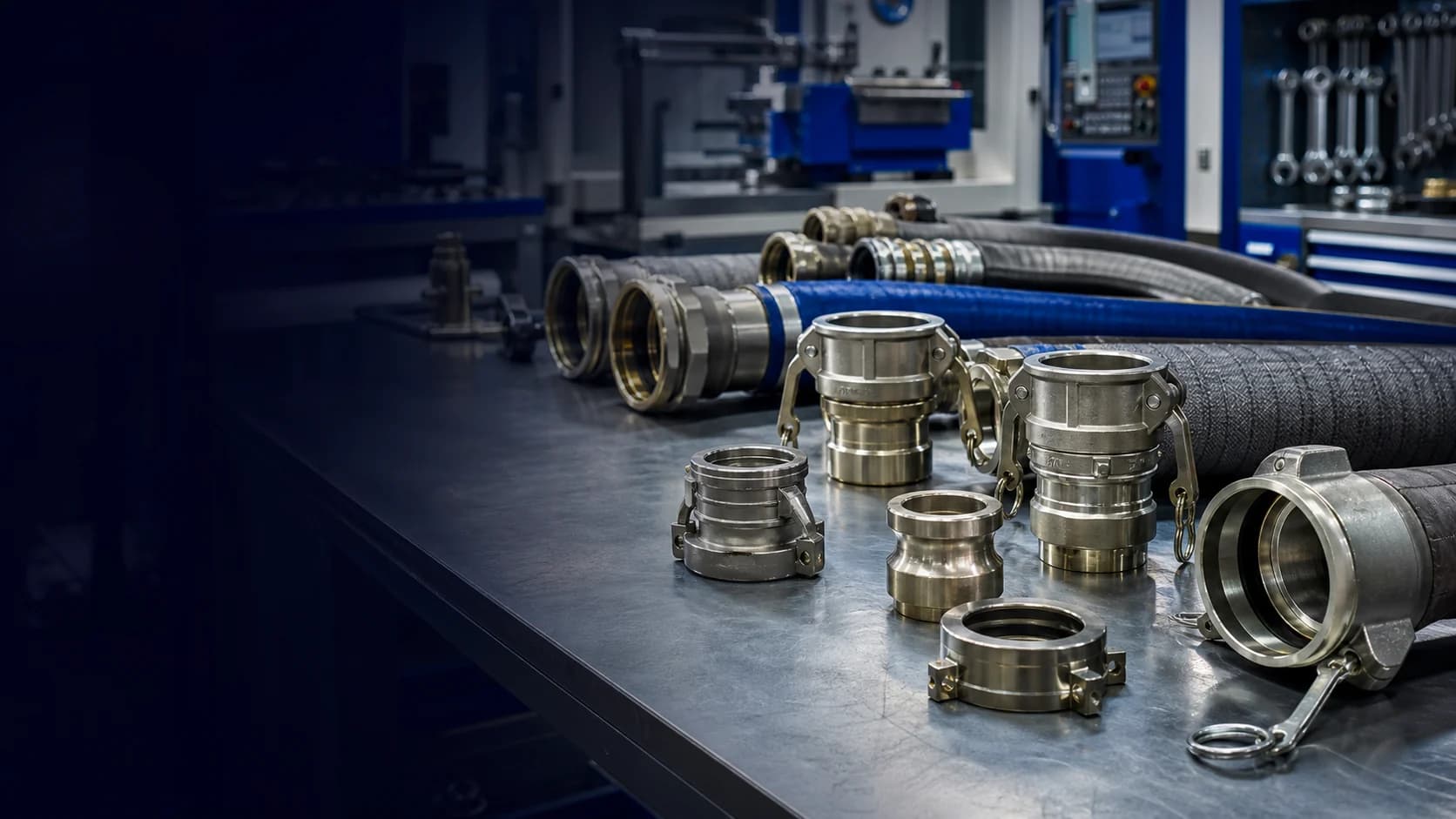 Industrial connector and hose assembly inspection bench
